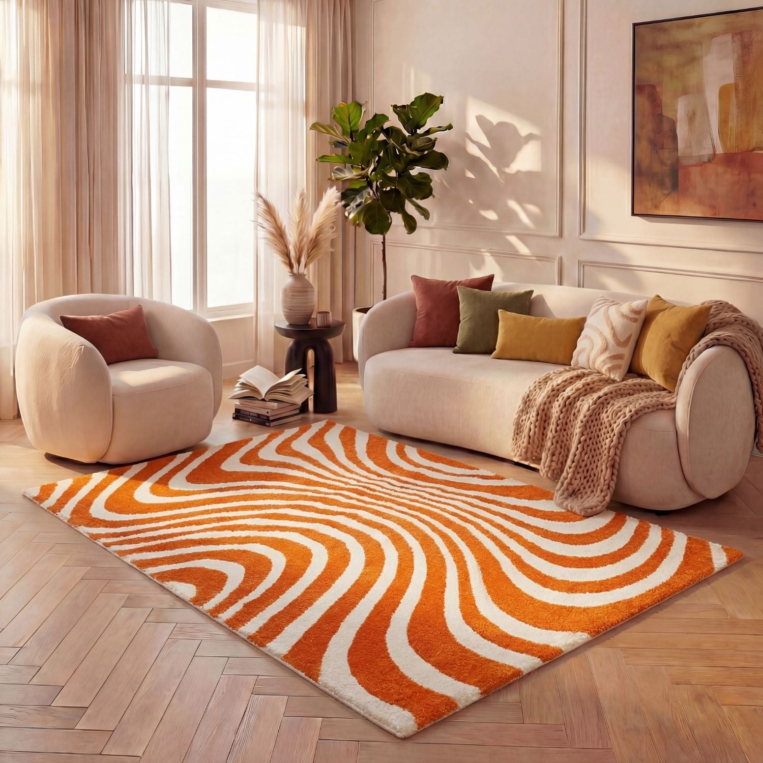 Joli Striped Orange & White Rug - PN Home