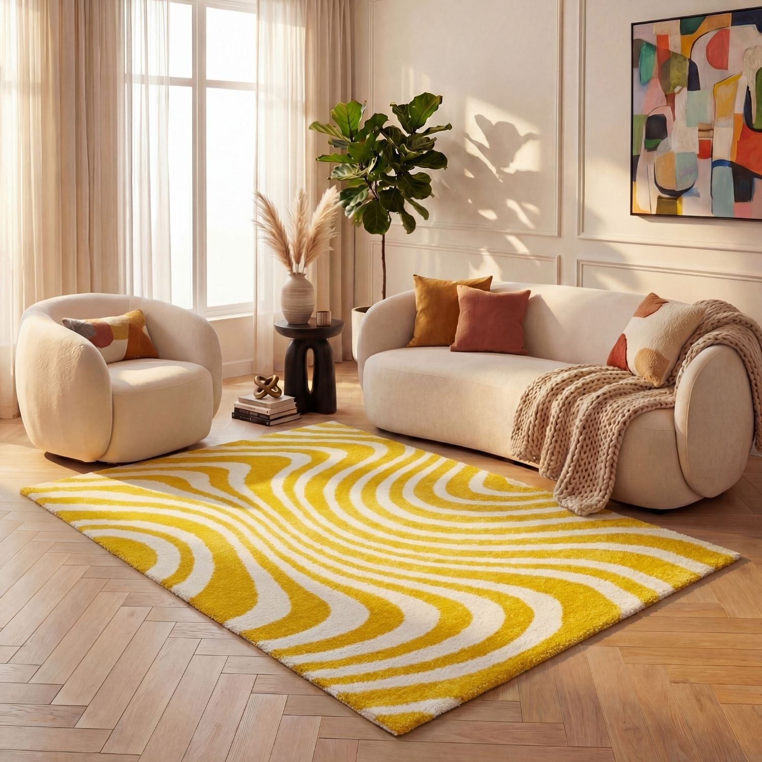 Joli Striped Yellow & White Rug - PN Home