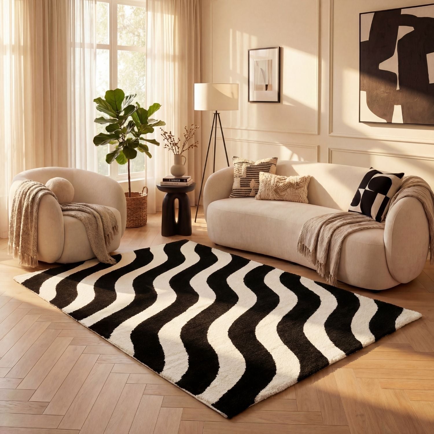 Joli Wave Black & White Rug - PN Home