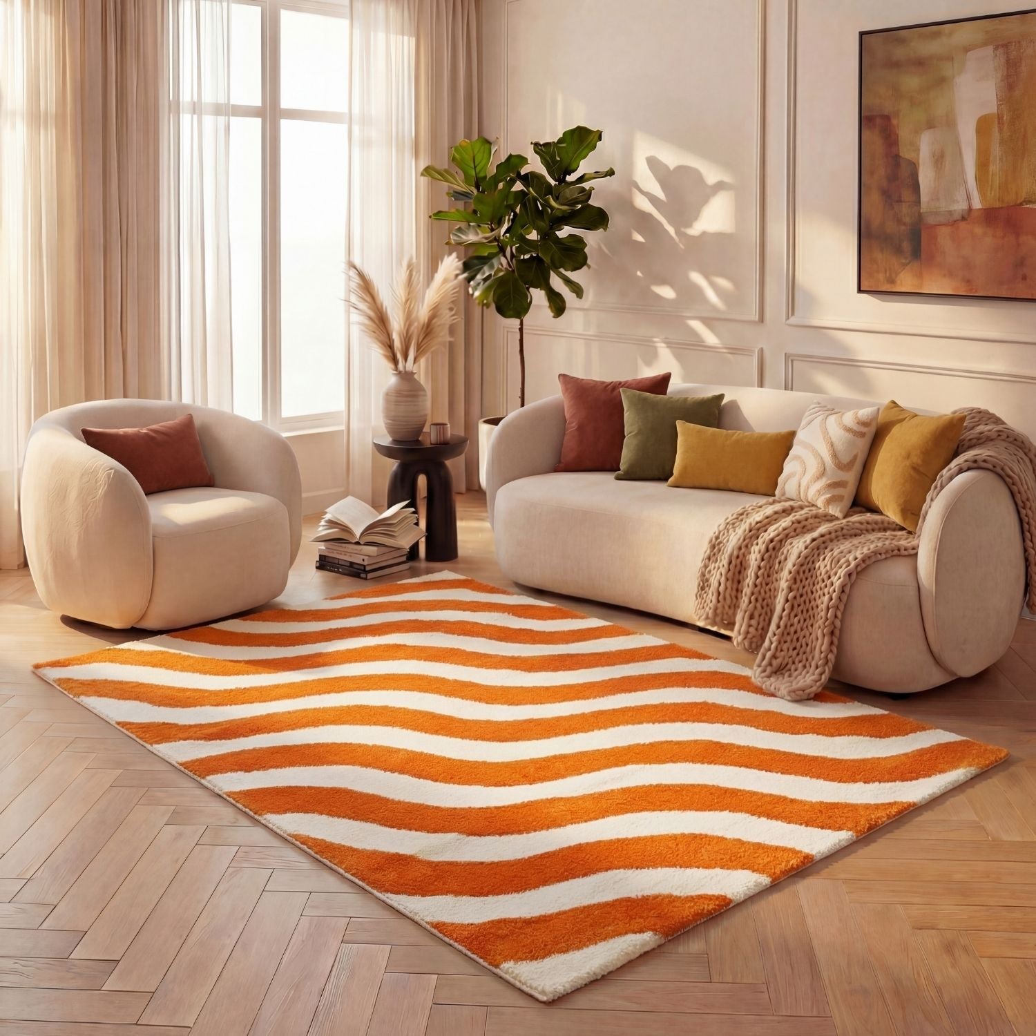 Joli Wave Orange & White Rug - PN Home
